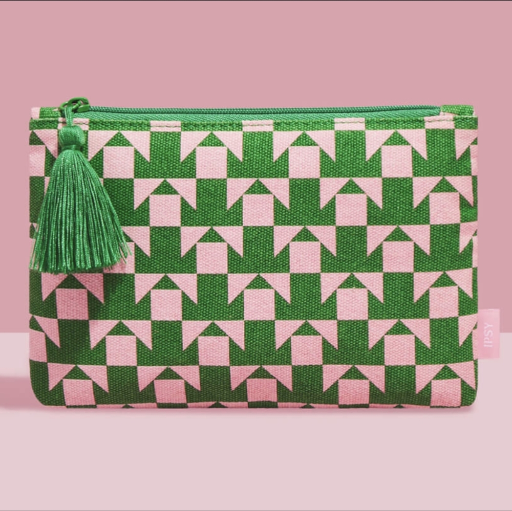 $5 August 2023 IPSY Glam Bag Geometric Makeup Cosmetics Bag Pouch Tassels